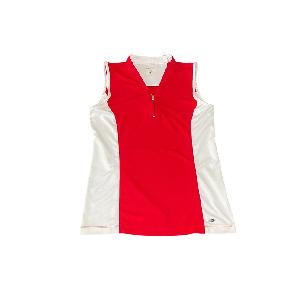 Dockers Womens Sleeveless Golf Polo Top Red White Quarter Zip Activewear Medium